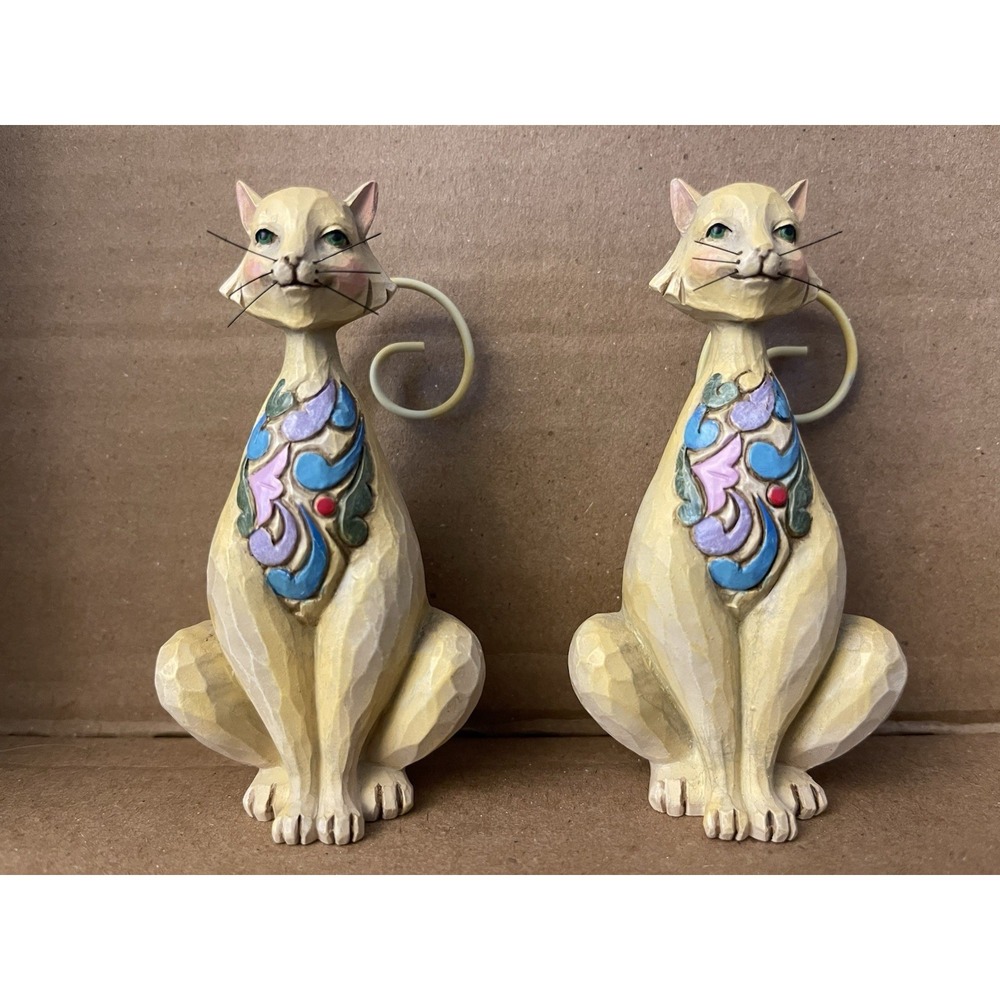 Jim Shore Heartwood Creek Cat Figurine Pair (two cats) Floral Folk Art Decor